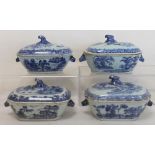 Four 18th century Chinese export blue & white covered sauce tureens,