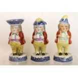 19th century Staffordshire pottery three piece Toby cruet set consisting of pepperette,