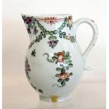 Late 18th century Lowestoft porcelain sparrowbeak cream jug with kicked handle & polychrome painted