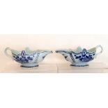 Pair of 18th century Chinese Export blue & white porcelain sauce boats,