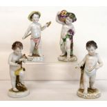 Set of four Capodimonte figural spill vases of cherubs depicting the four seasons,