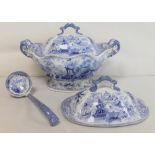 19th century Improved Stone China "Sicilian" pattern blue & white transfer decorated large twin