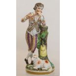 Early 19th century Bloor Derby porcelain figure of a shepherd playing a flute,