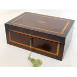 Late Victorian/Edwardian walnut writing box with inlaid stringing & diamond lozenge,
