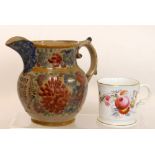 18th century commemorative jug with floral decoration & panel inscribed "Joseph Youdac, Langdale,