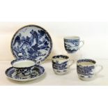 Six pieces of 18th century Chinese blue & white export porcelain comprising: a saucer, 16cm diam.