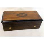 19th century Swiss cylinder music box in rosewood & scumbled case with inlaid stringing & floral