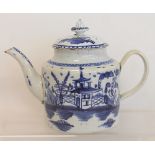 18th century English blue & white pearlware teapot of cylindrical form,