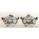 Pair of 20th century Coalport "Coalbrookdale" twin handled covered pots with floral encrusted