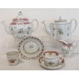 Collection of late 18th century New Hall porcelain comprising: lobed quatrefoil teapot, pattern no.