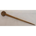 Antique tribal pale hardwood throwing club or knobkerrie with mushroom knop on tapered shaft,