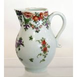 Late 18th century Lowestoft porcelain small sparrowbeak baluster cream jug with kicked handle &