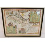 Antique hand coloured engraved map of Flint-shire by John Speede, 42cm x 54.5cm.