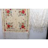 Early 20th century embroidered fringed shawl,