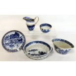 Early 19th century pearlware blue & white "Willow" pattern pierced sweetmeat basket of twin handled