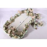 Continental Meissen style porcelain girondole wall mirror with candle sconces,