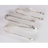 Bright cut sugar tongs maker, P.R another of similar shape marks H.