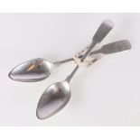 Pair of tea spoons of fiddle pattern by David Izat, Banff, c1820.