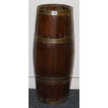 Early 20th Century coppered oak stick stand in the form of a barrel, 68cm tall.