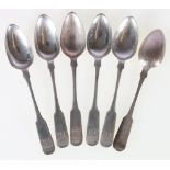 Set of six tea spoons, fiddle pattern maker P.