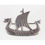 Scottish silver Viking long boat brooch, Edinburgh 1981 Ola Marie Gorie.