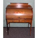 Victorian mahogany and inlaid cylindrical bureau,