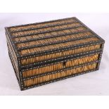 Anglo-Indian porcupine quill box with lift-out nine section tray having typical geometric