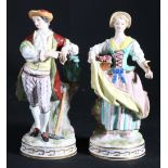 Pair of Continental porcelain figures modelled as a female with sicle and male resting on watering