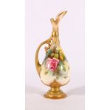 Royal Worcester ewer with hand painted rose decoration,