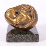 20th Century bronze sculpture of Child in Womb on marble base, 10cm.