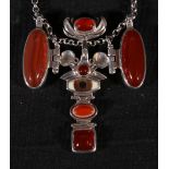 Edinburgh silver agate set pendant on silver necklace, maker Robert Crerar.