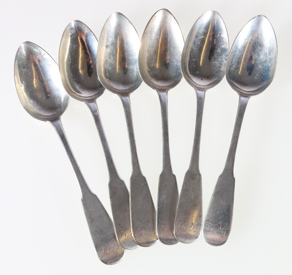 Set of six tea spoons, fiddle pattern by James Douglas, Dundee c1820.