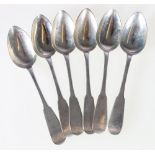 Set of six tea spoons, fiddle pattern by James Douglas, Dundee c1820.