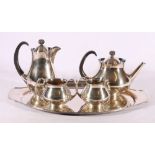 Mappin & Webb silver plated four piece tea set on tray designed by Eric Clements