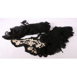 Black lace shawl collar with ribbon tie, 20cm deep,