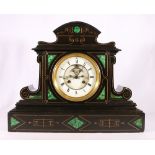 Marble mantle clock with visible escapement, the works stamped Bennett of London,