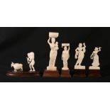 Five early 20th Century carved Indian ivory figures depicting street sellers,