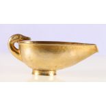 French or German Sterling silver gilt cream boat, the handle modelled as a duck or goose head,