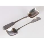 Two preserve or sugar spoons of fiddle pattern one initialled by Emislie and Mollison and James