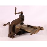 Early table top tile cutter with guide on ratchet and pinion, initialled WP and numbered 139.