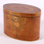 19th century mahogany marquetry inlaid oval tea caddy,