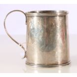 Christening mug of tapering shape with moulded edges and scroll drop handle, R.