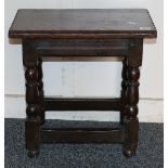 Victorian oak joint stool on turned supports and bun feet,