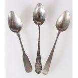 Bright cut tea spoon, probably John Cornfute, Perth c1800 another probably Perth maker E.