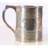 Beer mug with reeded bands and loop handle of rectangular section maker given as W Bannerman,