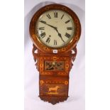 J T Kean of Ayr wall clock with marquetry and parquetry case, 84cm tall.
