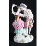 Continental porcelain figure in the Derby style modelled as a couple dancing, 28cm tall.