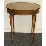 French parquetry oval brass mounted hall table raised on cabriole supports.