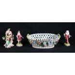 Dresden porcelain reticulated basket with relief flowerhead decoration, 24cm wide,
