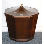 Victorian mahogany octagonal coal box, with twin lion head handles and brass finial, 48cm tall.